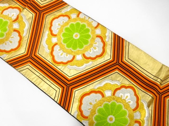 JAPANESE KIMONO / ANTIQUE FUKURO OBI / SILK / WOVEN FLOWER CREST